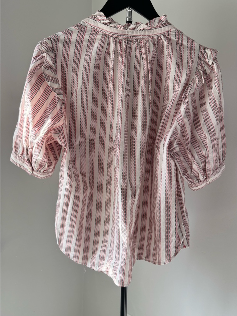XiRENA Pink & Cream Striped Ruffle-Neck Peasant Blouse - Picture 7 of 9